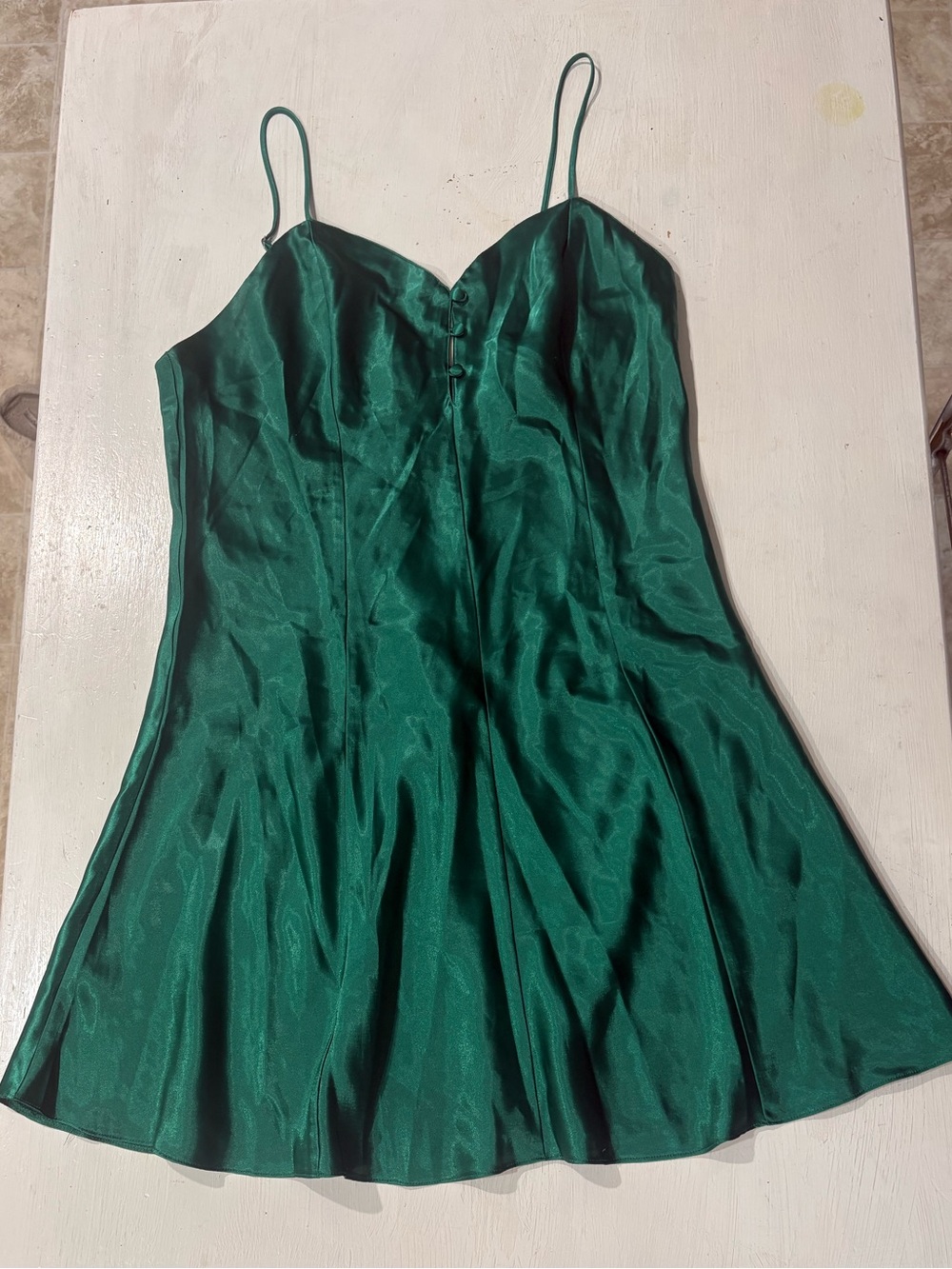 Miss Elaine Emerald Green Satin Mini Slip Dress